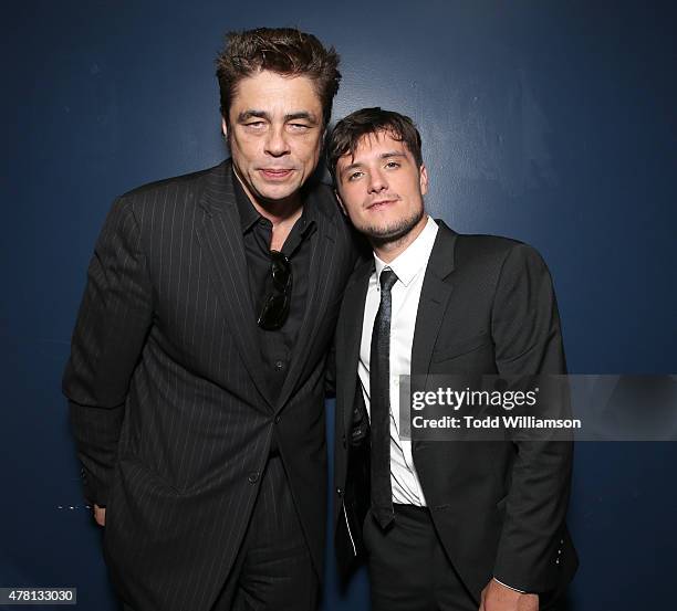 Benicio del Toro and Josh Hutcherson attend RADiUS' Los Angeles Premiere For "Escobar: Paradise Lost," In Partnership With Wood & Vine on June 22,...