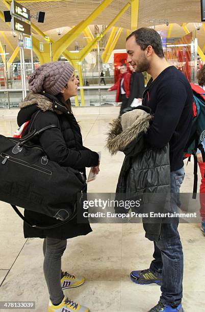 Contestant of 'Supervivientes 2014' Tv show, Anabel Pantoja and Antonio Tejado are seen at Barajas Airport to travel to Honduras to shoot the Tv show...