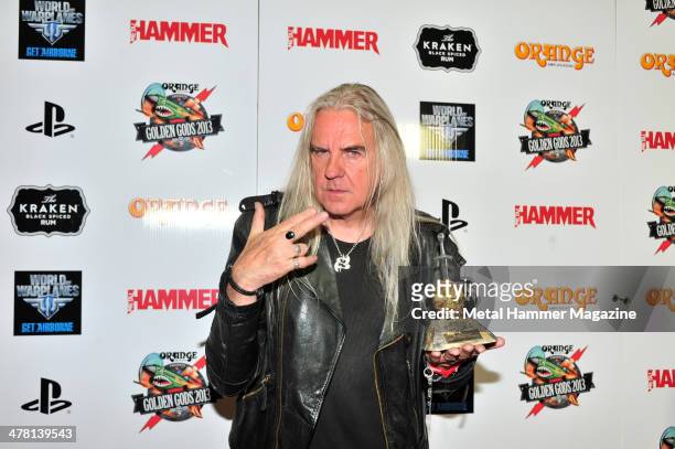 Biff Byford of British heavy metal group Saxon photographed on the red carpet at the 2013 Golden Gods Awards in the O2 Arena, London, on June 17,...