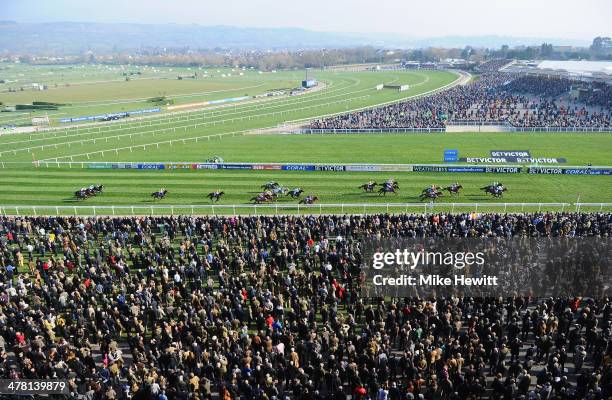 Whisper with Nico de Boinville on board on their way to victory in the Coral Cup during Ladies Day at Cheltenham Festival at Cheltenham Racecourse on...