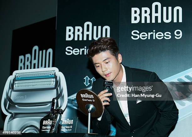 Ki Sung-Yueng of Swansea City attends the photocall for "BRAUN" Series 9 launch event at CGV on June 23, 2015 in Seoul, South Korea.