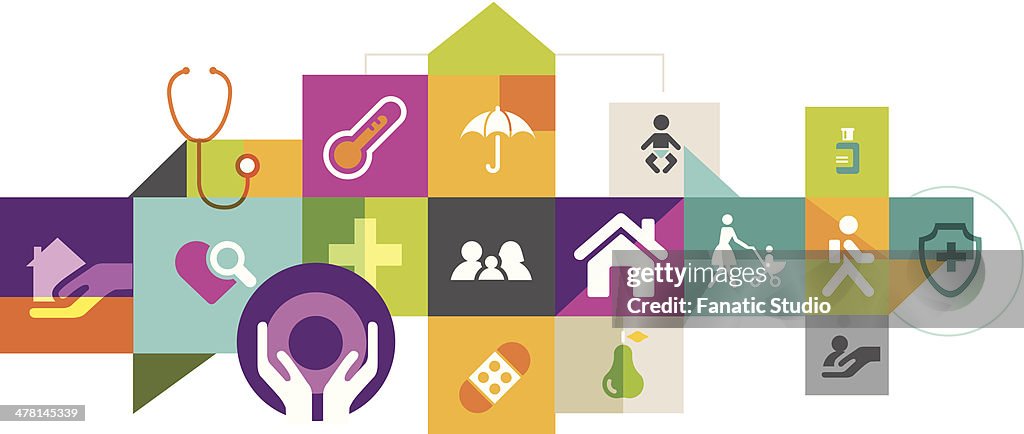 Illustrative collage of insurance over white background