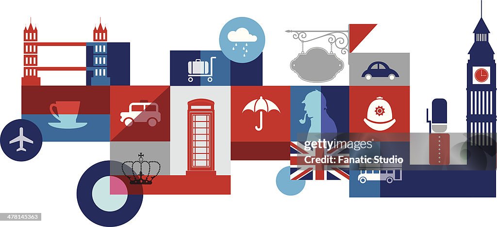 Illustrative collage representing city life in London, UK
