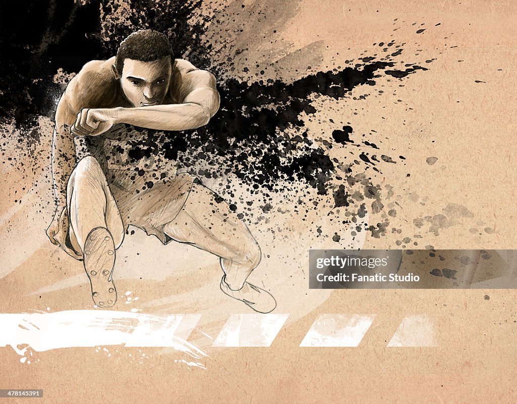 Illustrative image of determined man running in race