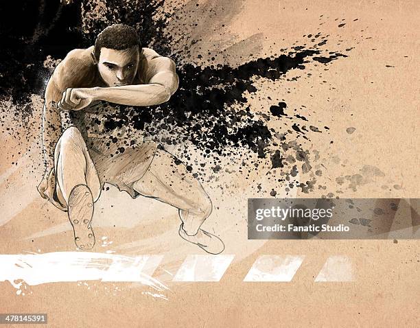 illustrative image of determined man running in race - train spike stock illustrations