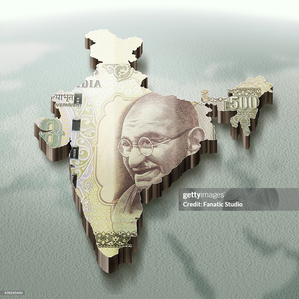 Illustrative image of Indian map made with rupee representing investment
