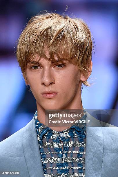 Model walks the runway during the Etro Ready to Wear fashion show as part of Milan Men's Fashion Week Spring/Summer 2016 on June 22, 2015 in Milan,...