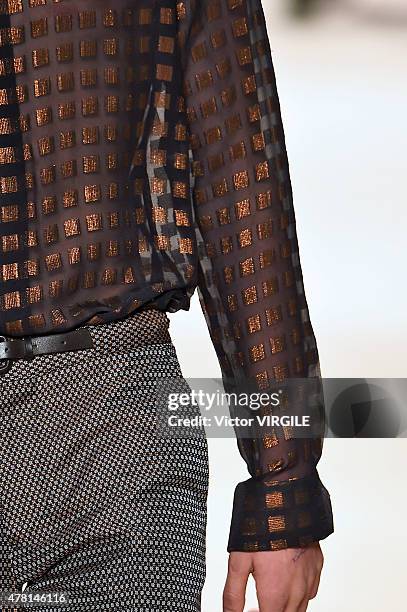 Model walks the runway during the Etro Ready to Wear fashion show as part of Milan Men's Fashion Week Spring/Summer 2016 on June 22, 2015 in Milan,...