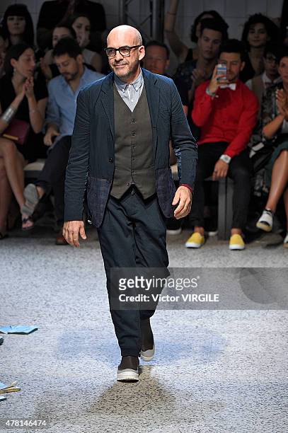 Designer Antonio Marras walks the runway during the Antonio Marras Ready to Wear fashion show as part of Milan Men's Fashion Week Spring/Summer 2016...