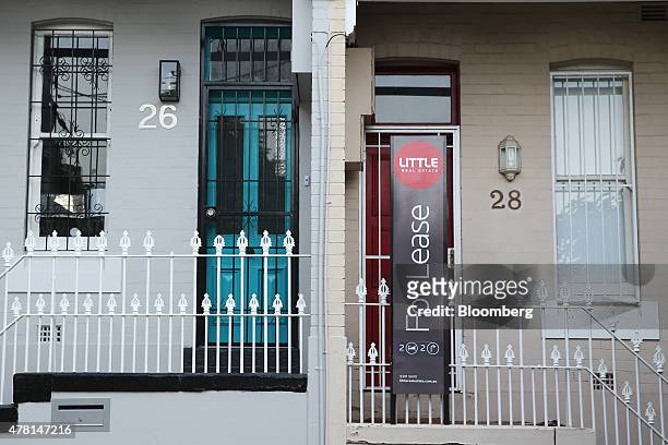For Lease" sign is displayed outside a terrace house in the suburb of Paddington in Sydney, Australia, on Thursday, June 18, 2015. Surging home...