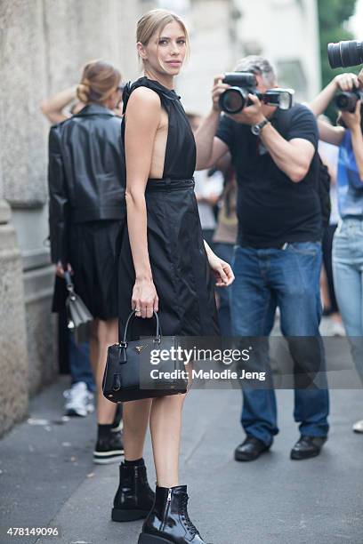 Lena Perminova enters the Prada show on June 21, 2015 in Milan, Italy.