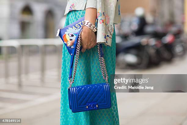 Heewon kim wears a Missoni outfit with An Italian Theory and a Chanel bag on June 21, 2015 in Milan, Italy.