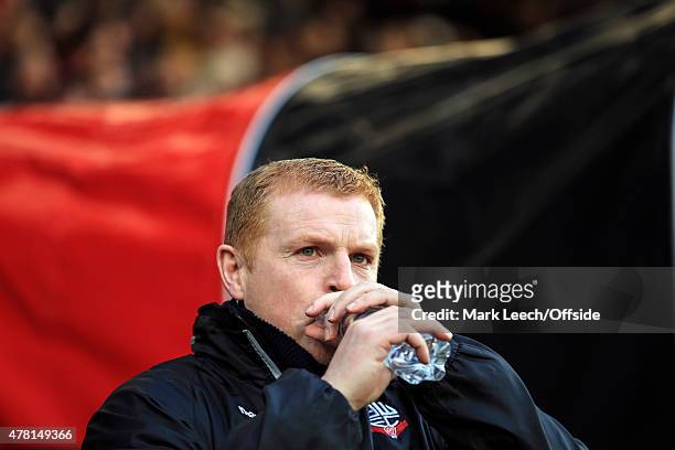 Neil Lennon, Manager of Bolton Wanderers during the Sky Bet Championship match between AFC Bournemouth and Bolton Wanderers at Goldsands Stadium on...