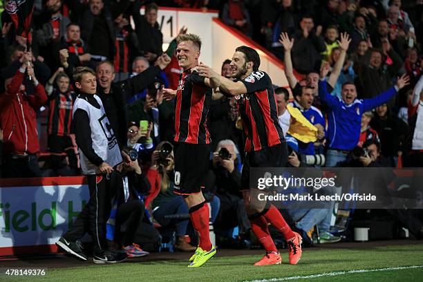 Matt Ritchie of Bournemouth celebrates scoring the 2nd goal with Harry Arter of Bournemouth during the Sky Bet Championship match between AFC...