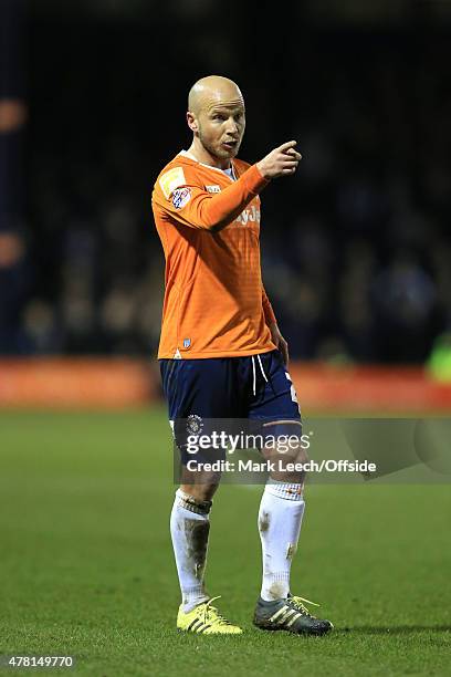 Luke Guttridge of Luton Town during the Sky Bet League Two match between Luton Town and Wycombe Wanderers at Kenilworth Road on March 24, 2015 in...