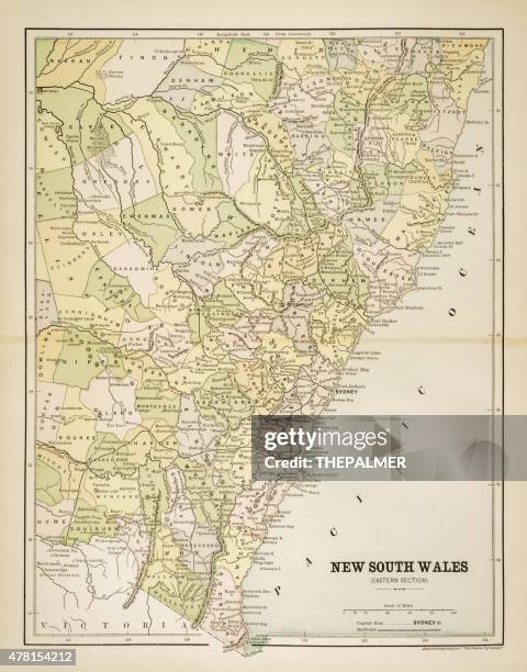 illustrations, cliparts, dessins animés et icônes de carte de new south wales 1883 - sydney