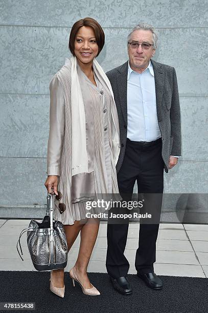 Grace Hightower and Robert De Niro attend the Giorgio Armani show during the Milan Men's Fashion Week Spring/Summer 2016 on June 23, 2015 in Milan,...