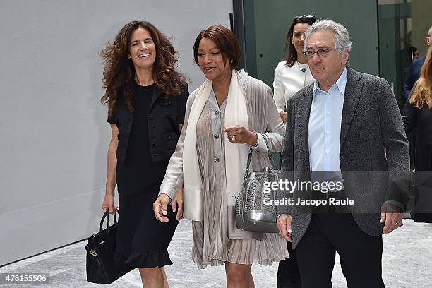 Roberta Armani, Grace Hightower and Robert De Niro leave the Armani Silos after the Giorgio Armani show during the Milan Men's Fashion Week...