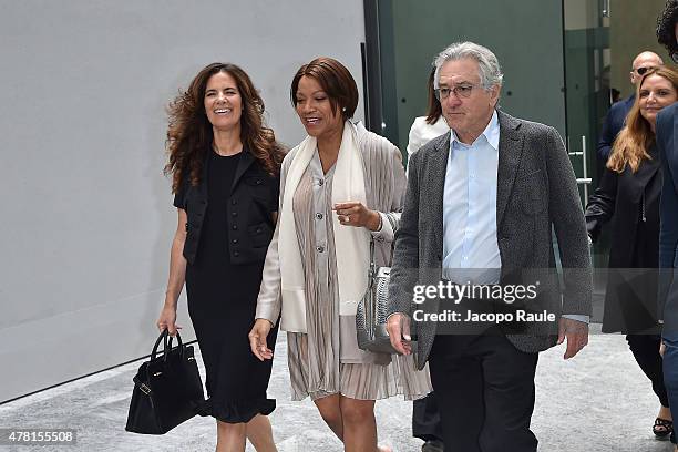 Roberta Armani, Grace Hightower and Robert De Niro leave the Armani Silos after the Giorgio Armani show during the Milan Men's Fashion Week...