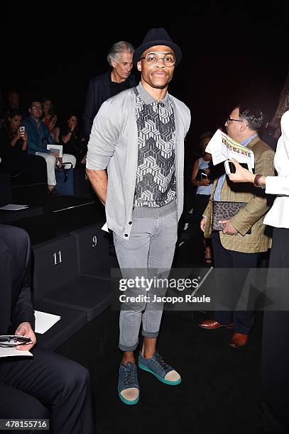 Russell Westbrook attends the Giorgio Armani show during the Milan Men's Fashion Week Spring/Summer 2016 on June 23, 2015 in Milan, Italy.