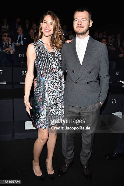 Ludovica Sauer and Alessandro Cattelan attend the Giorgio Armani show during the Milan Men's Fashion Week Spring/Summer 2016 on June 23, 2015 in...