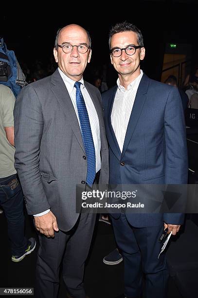 Donatello Napoleone and Federico Marchetti attend the Giorgio Armani show during the Milan Men's Fashion Week Spring/Summer 2016 on June 23, 2015 in...