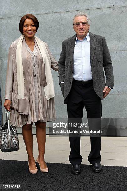 Grace Hightower and Robert De Niro attend the Giorgio Armani show during the Milan Men's Fashion Week Spring/Summer 2016 on June 23, 2015 in Milan,...