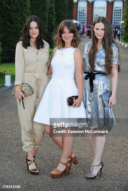 Jessica Staveley-Taylor, Emily Staveley-Taylor and Camilla Staveley-Taylor attend the Vogue and Ralph Lauren Wimbledon party at The Orangery on June...