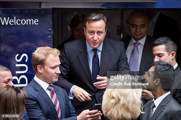 British Prime Minister David Cameron and Sajid Javid , Secretary of State for Business, Innovation and Skills, leave 10 Downing Street on June 23,...