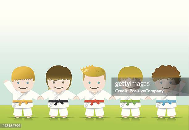 martial arts: judo boys blond brown - aikido stock illustrations