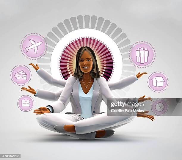 a woman with many arms balancing different aspects of her life - shiva stock-grafiken, -clipart, -cartoons und -symbole