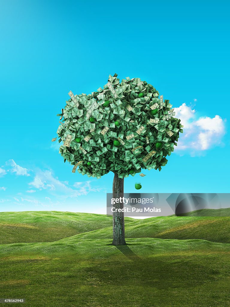 An apple falling from a money tree
