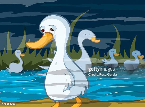 an ugly duckling in water - duckling stock illustrations