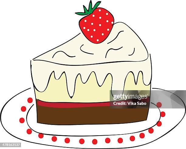 a slice of cake topped with a strawberry - cream cake stock illustrations