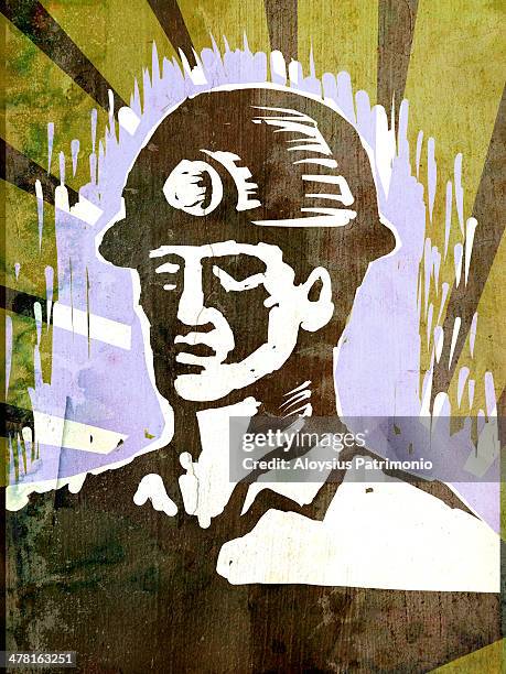 ilustraciones, imágenes clip art, dibujos animados e iconos de stock de front view of a coal miner - patrimonio