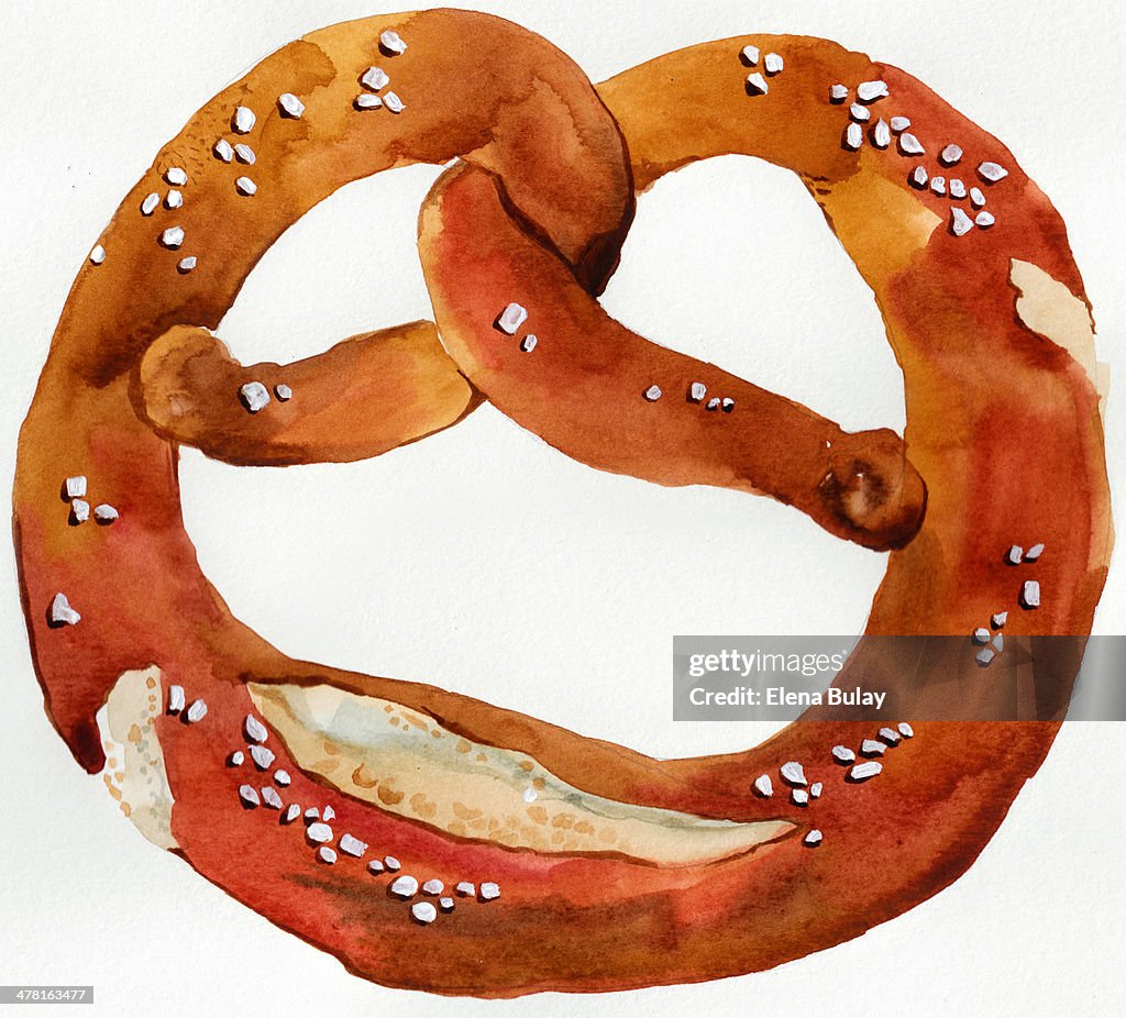 A painted image of a pretzel