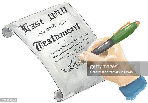 ilustraciones, imágenes clip art, dibujos animados e iconos de stock de someone signing a last will and testament - herencia