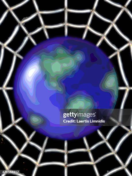 the earth on a spider web - safety net stock illustrations