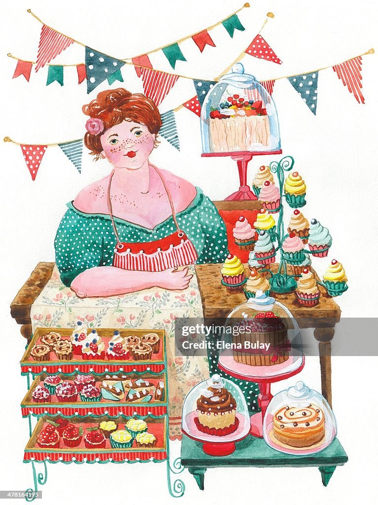 A woman selling cakes