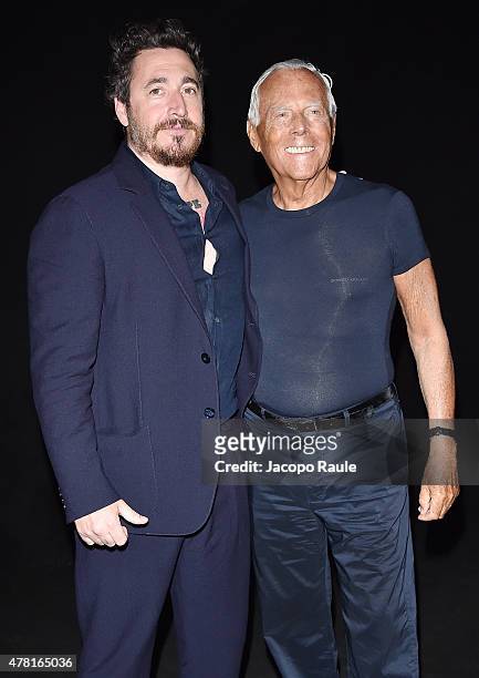Alex Infascelli and Giorgio Armani attend the Giorgio Armani show during the Milan Men's Fashion Week Spring/Summer 2016 on June 23, 2015 in Milan,...