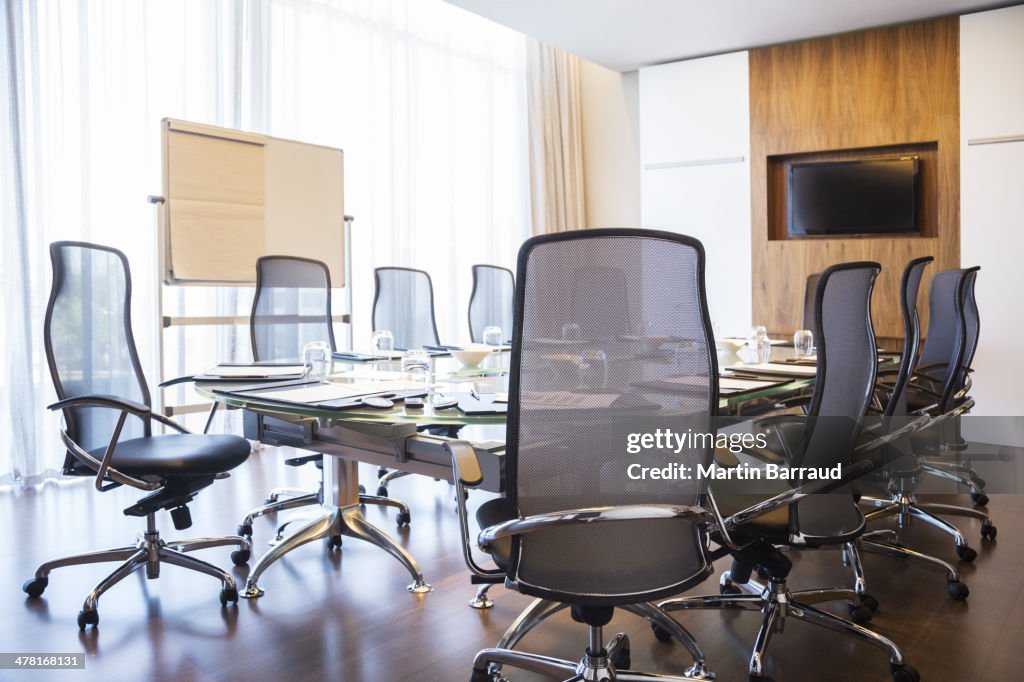 Chairs and table in empty meeting room