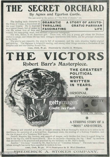 Advertisement for books including The Victors by Robert Barr, and The Secret Orchard by Agnes and Egerton Castle published by the Frederick A Stokes...