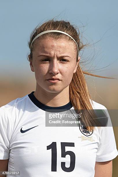 Leah Williamson of England looks on prior to the U-19 friendly match between England and Italy at La Manga Club on March 12, 2014 in La Manga, Spain.
