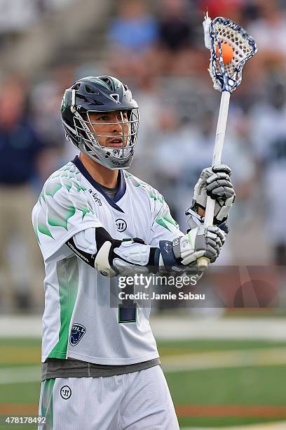 Joe Walters of the Chesapeake Bayhawks controls the ball against the Ohio Machine on June 20, 2015 at Selby Stadium in Delaware, Ohio.