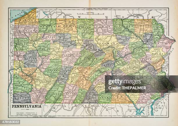 ilustrações, clipart, desenhos animados e ícones de mapa da pensilvânia 1883 - pensilvânia