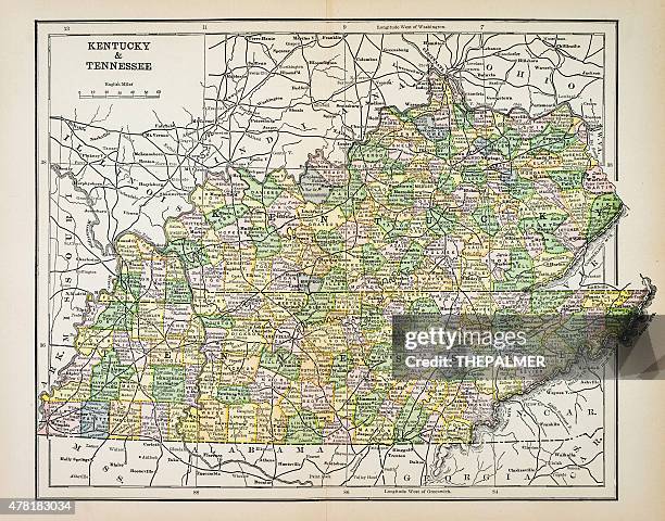 map of kentucky and tennessee 1883 - lexington kentucky 幅插畫檔、美工圖案、卡通及圖標