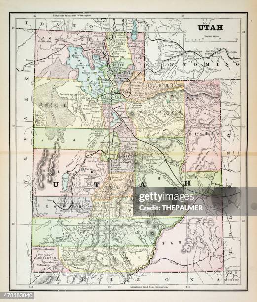 ilustrações, clipart, desenhos animados e ícones de mapa de utah 1883 - salt lake city