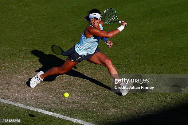 Heather Watson of Great Britain in action against Elina Svitolina of Ukraine during the Aegon International day three at Devonshire Park on June 23,...