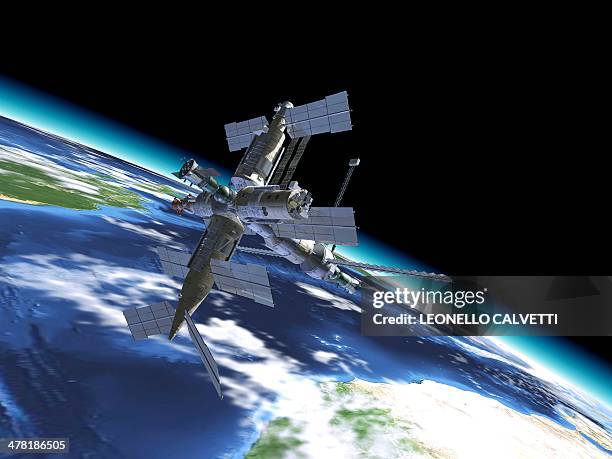 bildbanksillustrationer, clip art samt tecknat material och ikoner med mir space station, artwork - mir space station