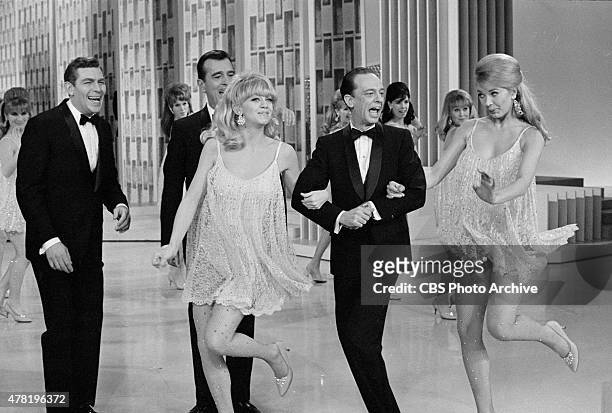 Featuring from left: Andy Griffith, Goldie Hawn, Don Knotts, and Maggie Peterson. Negs dated February 5, 1967. Broadcast date: February 21, 1967.